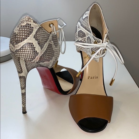 Louboutin snake/leather tie heels - Picture 3 of 5